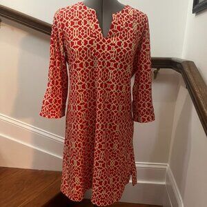 Jude Connally Red and Cream Patterned Dress